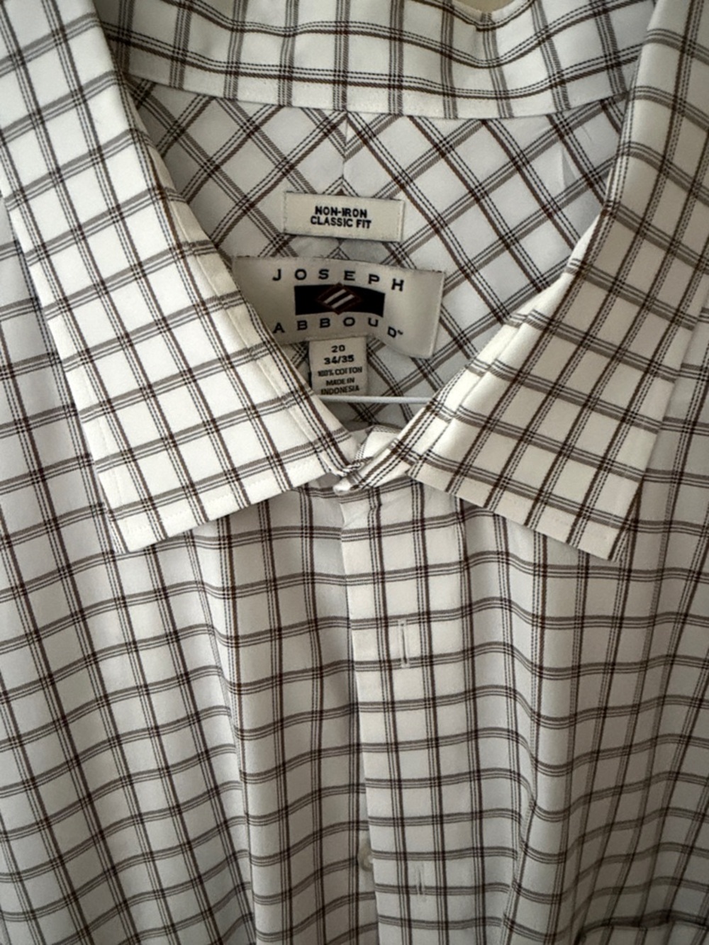 Joseph Abboud White Dress Shirt with Brown Windowpane Plaid 4X - Picture 2 of 5